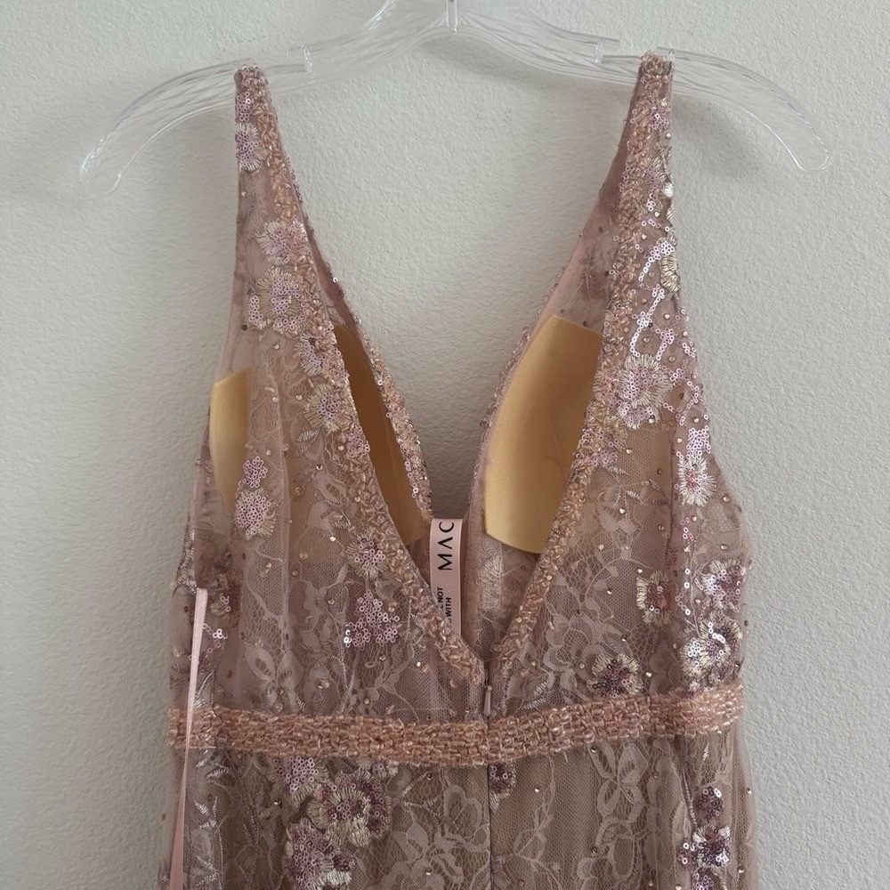 Mac Duggal Pink Floral Embellished Sleeveless Plunge Neck Gown 67481 Size: 6 NWT - Picture 6 of 12